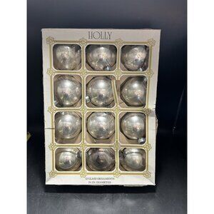 Glass Ornaments 2 1/4 Diameter Vintage Holly Brand Org Box Mica Silver x 11